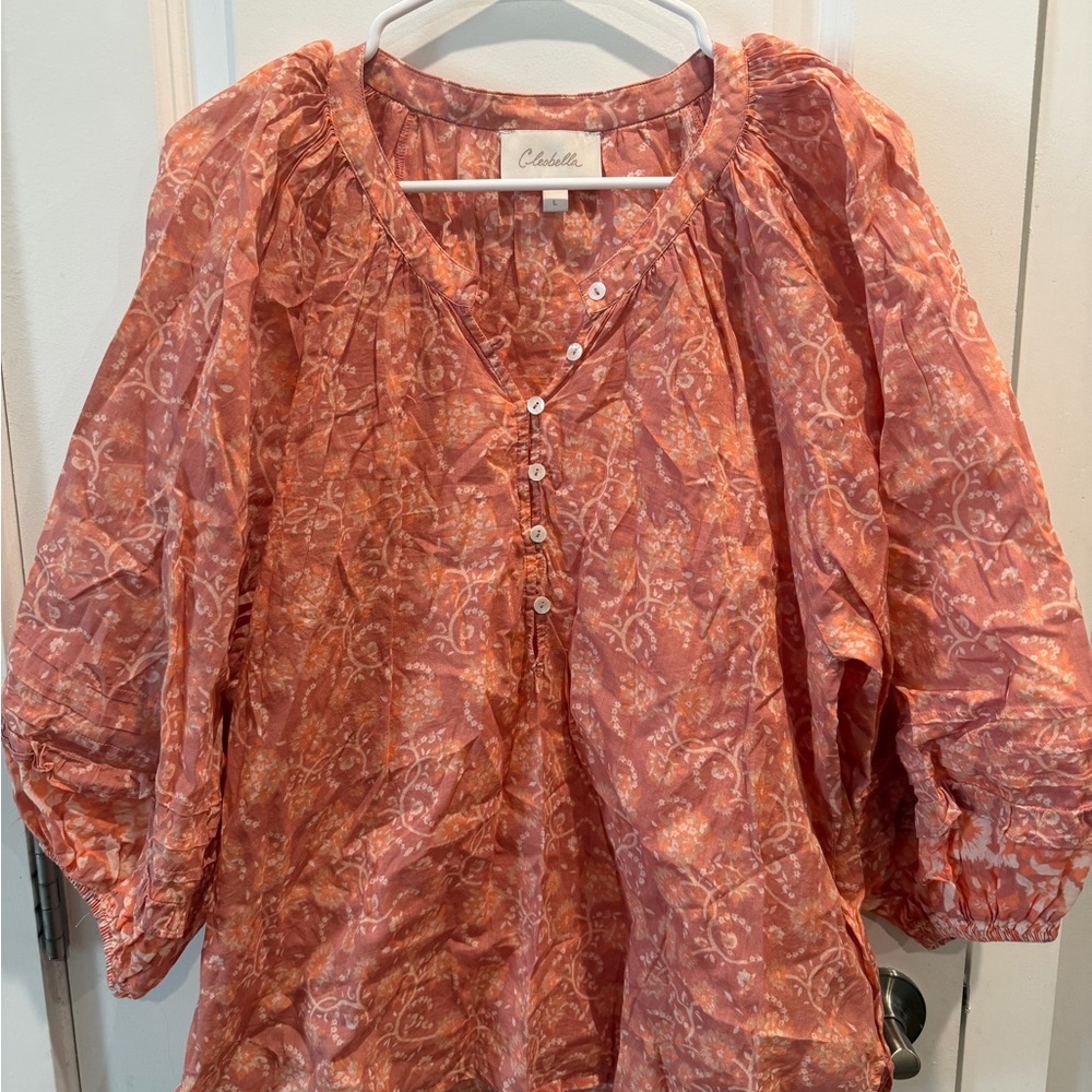 Cleobella Quinn Blouse in a coral/peach floral print Size L - Picture 6 of 7